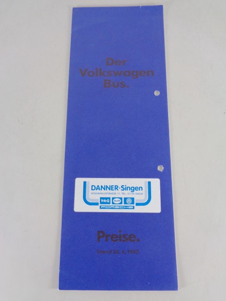 Preisliste / Broschüre Volkswagen / VW Bus / Transporter T3 Stand 04/1982