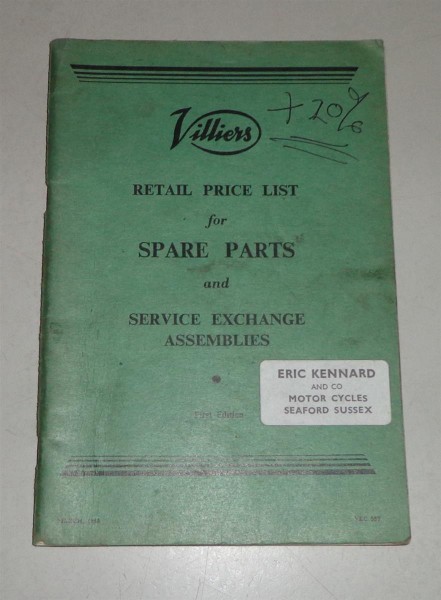 Teilekatalog / Spare Parts List / Price List from Villiers Engineering -03/1958