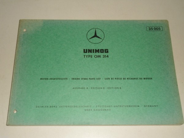 Teilekatalog Mercedes Benz Unimog Diesel Motor Typ OM 314 von 07/1969