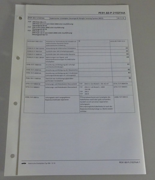 Schaltplan Mercedes-Benz W204 Weight Sensing System (WSS) | Typ 204 | 12/2010