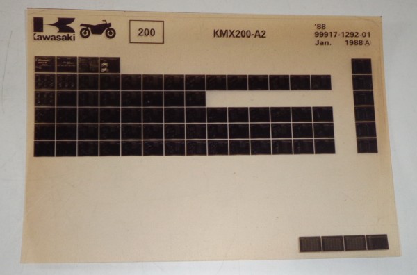 Microfich Ersatzteilkatalog Kawasaki KMX 200 A2 Model 1988 Stand 01/88