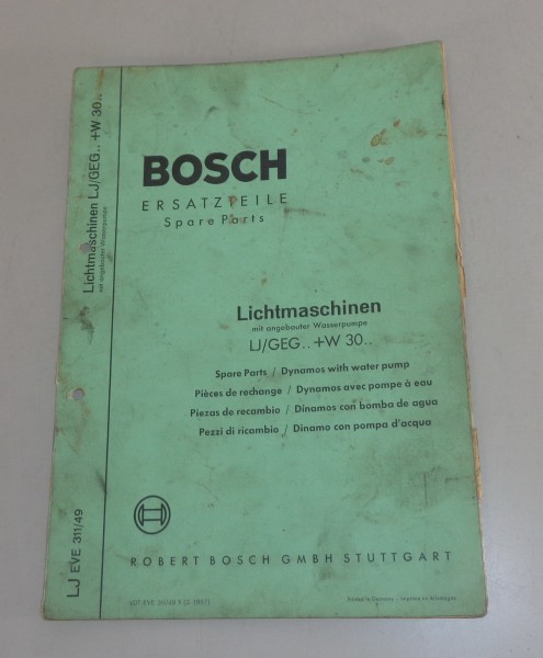 Teilekatalog Bosch Lichtmaschinen LJ GEG ... + W30... von 02/1964