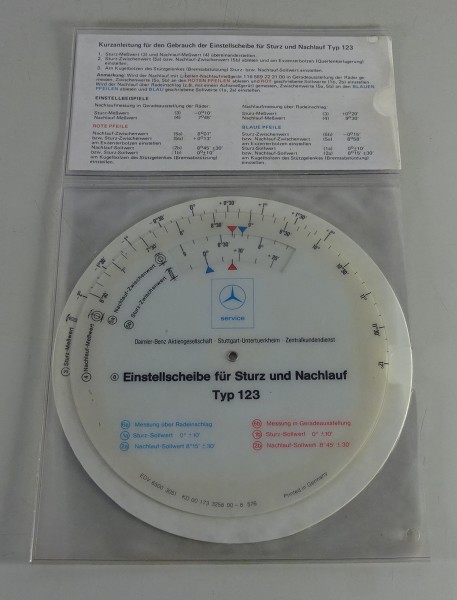Einstellscheibe Sturz + Nachlauf Mercedes-Benz W123 Stand 05/1976