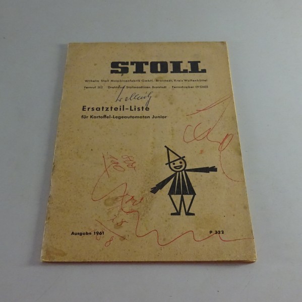 Teilekatalog Stoll Kartoffel-Legeautomaten Junior Stand 1961