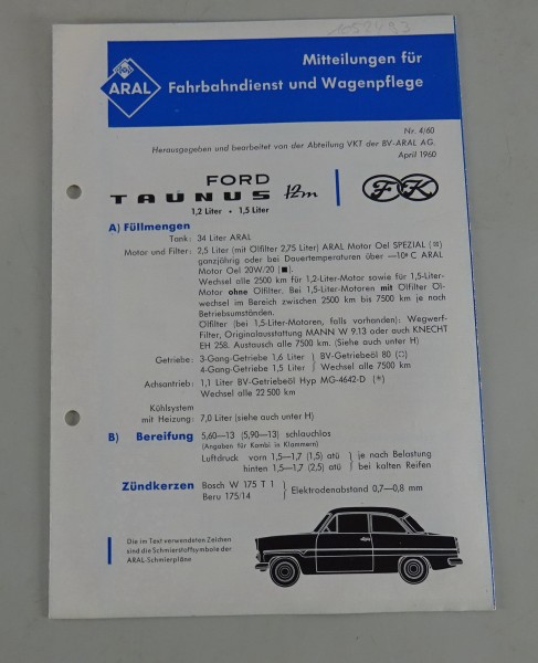 Service Mitteilung Aral Ford Taunus 12M G13/G4B Weltkugel + Streifentaunus