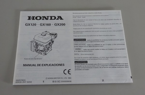 Manual de Explicaciones Honda Motor GX120 / GX160 / GX200 Edición 1994