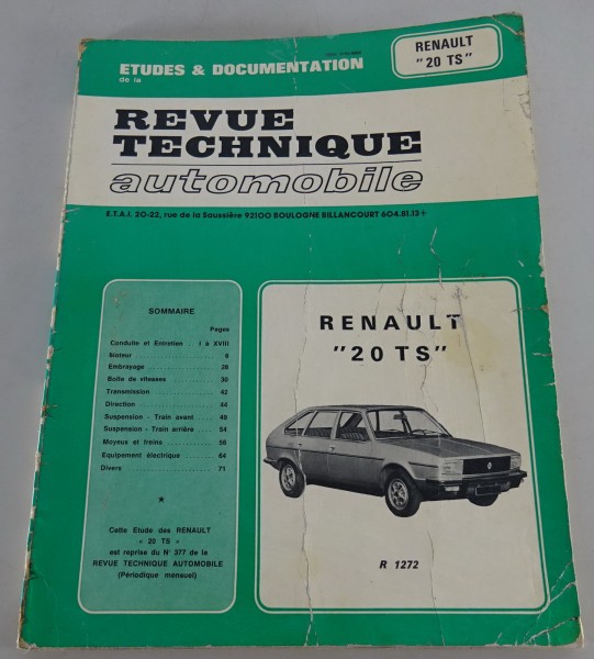 Reparaturanleitung Revue Technique Modell: Renault 20 TS R 1272 Stand 02/1978