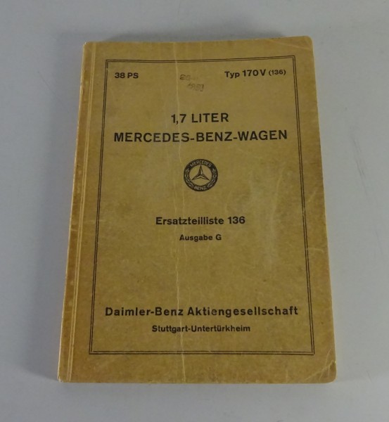 Teilekatalog / Ersatzteilliste Mercedes-Benz 170 V W136 Stand 01/1942, Ausgabe G