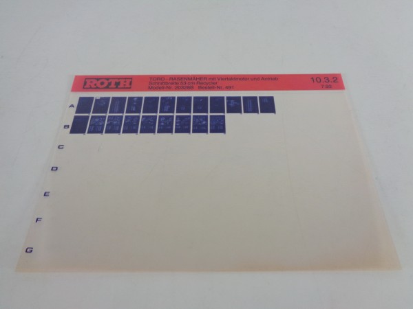 Microfich Teilekatalog Roth Toro 20328B Rasenmäher mit Viertaktmotor von 07/1992
