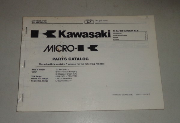 Teilekatalog / Ersatzteilliste / Parts List Kawasaki KLF 300 C 5 von 1993