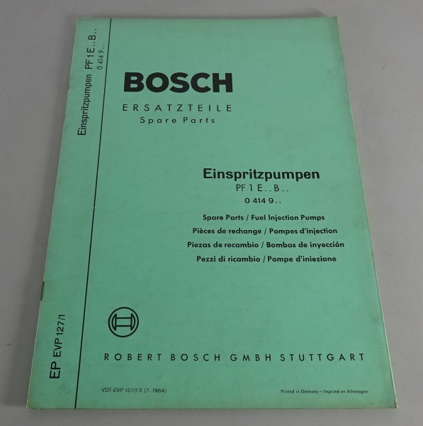 Teilekatalog Bosch Einspritzpumpen PF 1 E.. B.. 0 414 9.. Stand 07/1964