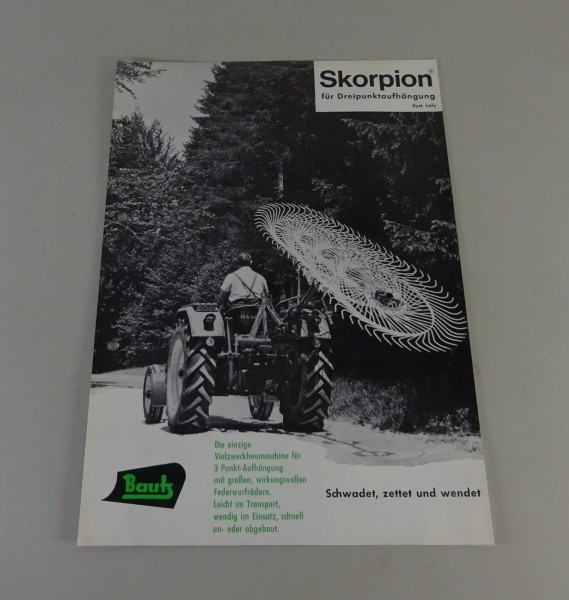 Prospektblatt / Broschüre Bautz Skorpion / Schwader System Lely Stand 12/1966