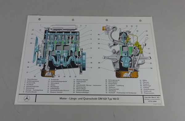 Schnittbild Mercedes-Benz Dieselmotor OM 621 in W121 190 D Ponton 50er Jahre