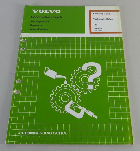 Werkstatthandbuch Volvo 480 Technische Daten ab Baujahr 1986 Stand 04/1988