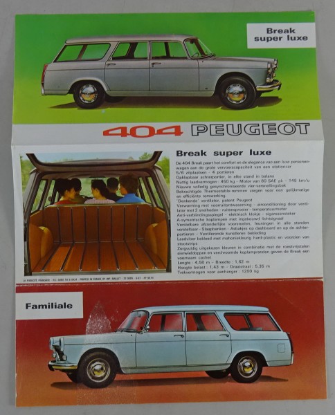 Prospekt / Brochure Peugeot 404 Break super luxe Stand 09/1967