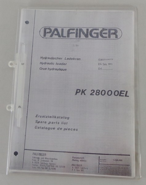 Teilekatalog Werner Hydraulischer Ladekran PK 28000 EL von 1986