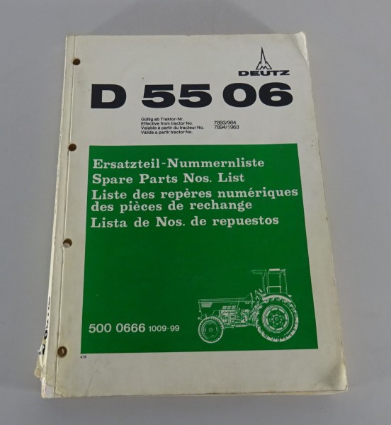 Teilekatalog / Ersatzteilliste Deutz Traktor D 55 06 Stand 04/1975