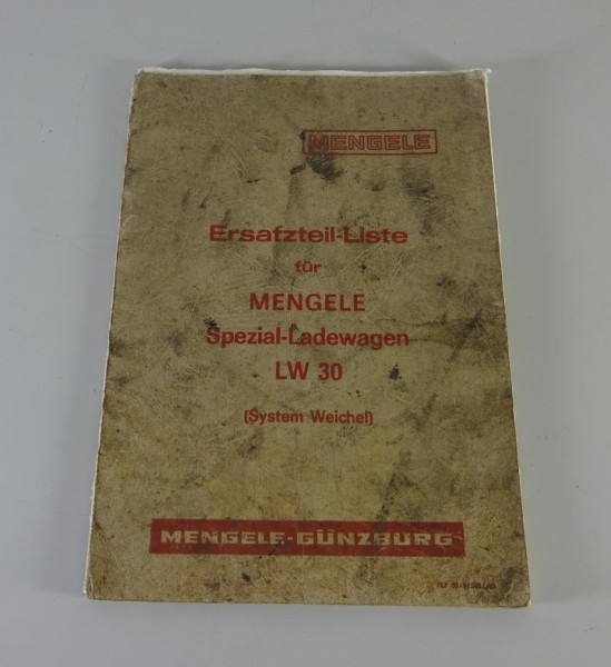 Teilekatalog / Ersatzteilliste Mengele Spezial-Ladewagen LW 30 Stand 1965