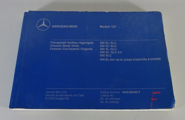 Bildkatalog Mercedes Benz R107 / C107 280, 350, 380, 450, 500 SL/SLC von 1988