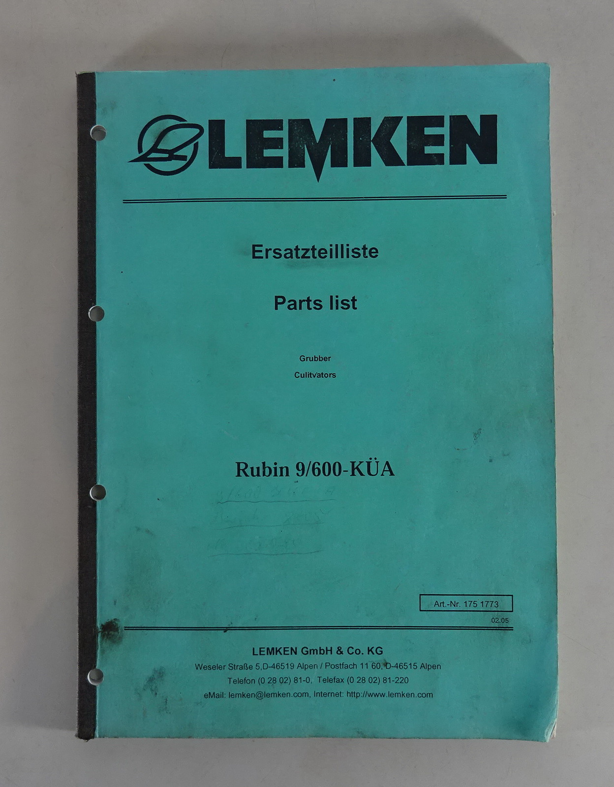Teilekatalog Lemken Grubber Rubin 9/600KÜA STand 02/2005 PKBuch