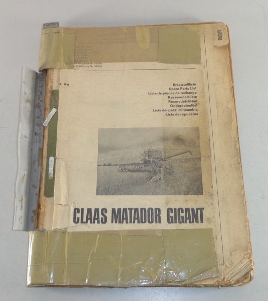 Teilekatalog Claas Matador Gigant Mähdrescher Stand 08/1969