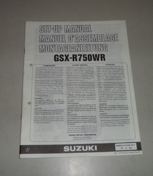 Montageanleitung / Set Up Manual Suzuki GSX-R 750 W Stand 09/1993