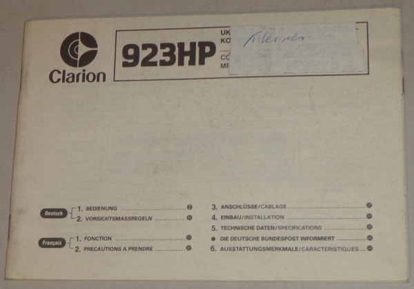 Betriebsanleitung / Clarion Autoradio 923HP