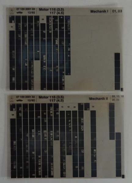 Microfich Teilekatalog Mercedes Motor M116 (3.5), 117 (4.5) Mechanik I-II 12/82