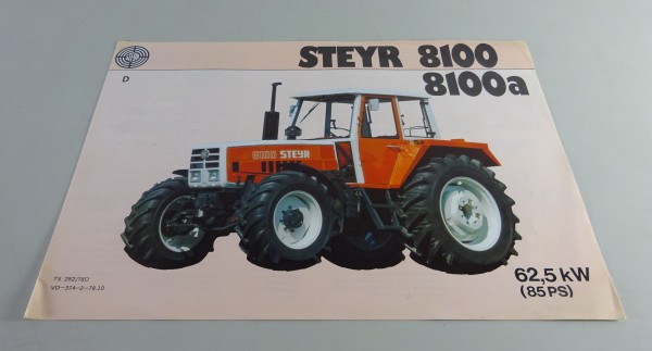 Prospekt / Broschüre Steyr Traktor 8100 / 8100 a 85 PS