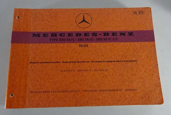 Teilekatalog Mercedes Benz 250 SE / C 280 SE / C + 3.5 W111 Coupe Cabrio v.1973