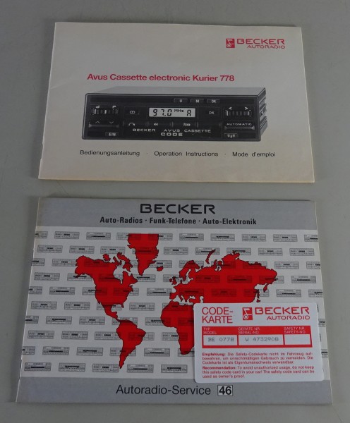 Betriebsanleitung Becker Autoradio Avus Cassette electronic Kurier 778 - 04/1988