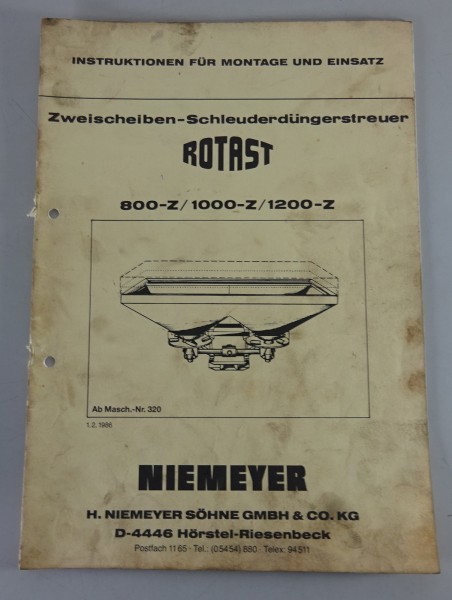 Instruktion Montage + Einsatz Niemeyer Rotast 800-Z / 1000-Z / 1200-Z von 2/1986