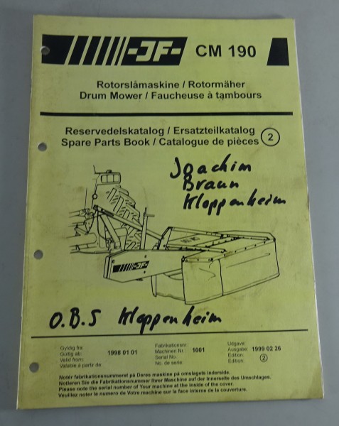 Teilekatalog /Spare Parts list JF Rotormäher CM190 Stand 02/1999 Gültig ab 1998