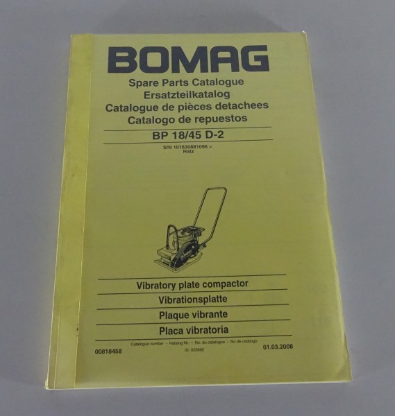 Teilekatalog Bomag Rüttler / Vibrationsplatte BP 18/45 D-2 Stand 03/2008