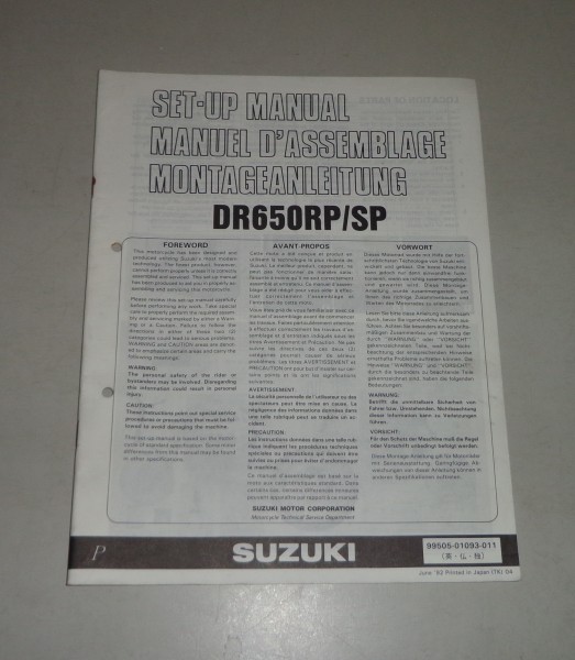 Montageanleitung / Set Up Manual Suzuki DR 650 R / S Stand 06/1992
