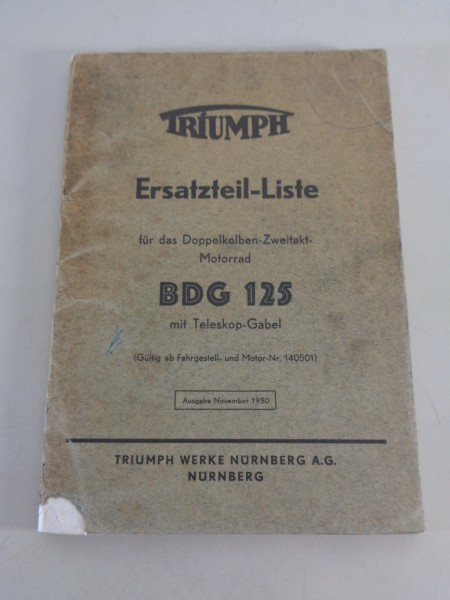 Teilekatalog / Ersatzteilliste Triumph BDG 125 mit Teleskop-Gabel von 11/1950