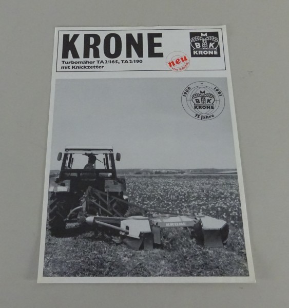 Prospektblatt Krone Turbomäher TA2/165 + 190 mit Knickzetter Stand 1981