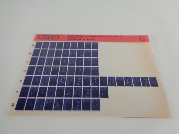 Microfich Teilekatalog Roth Rasenmäher mit Zweitaktmotor Modell 242 von 02/1984