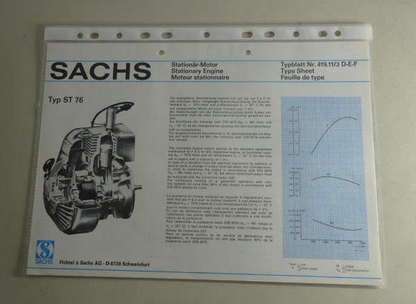 Typenblatt /Technische Daten Sachs Typ SB 76 Stand 03/77 Blattnr. 419.11/3 D-E-F