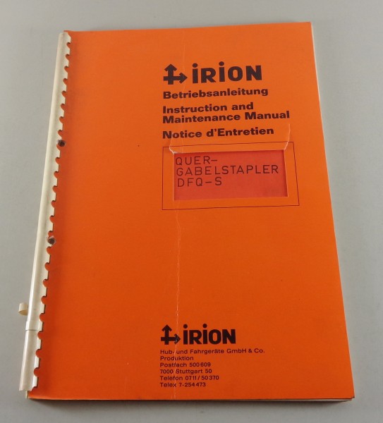 Betriebsanleitung / Handbuch Irion Gabelstapler DFQ-S