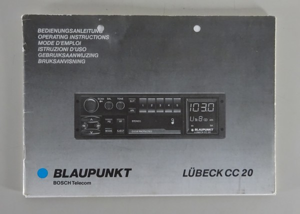 Betriebsanleitung / Handbuch Blaupunkt Autoradio Lübeck CC 20 von 06/1991