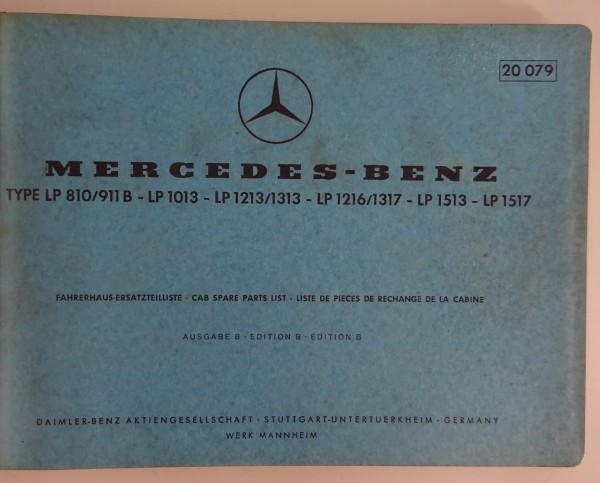 Teilekatalog Mercedes Benz Typ LP 810/911 B, 1013... Fahrerhaus von 1967 (20079)