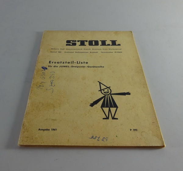 Teilekatalog Stoll Juwel-Dreipunkt-Gerätetreihe Stand 1961