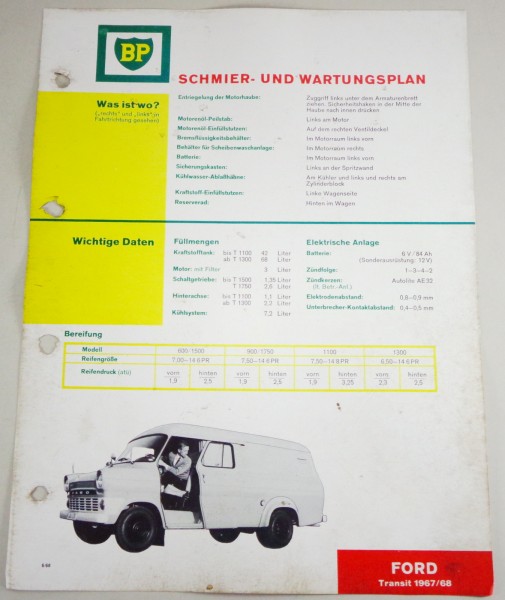 BP Schmier- und Wartungsplan für Ford Transit MK I 1967/1968