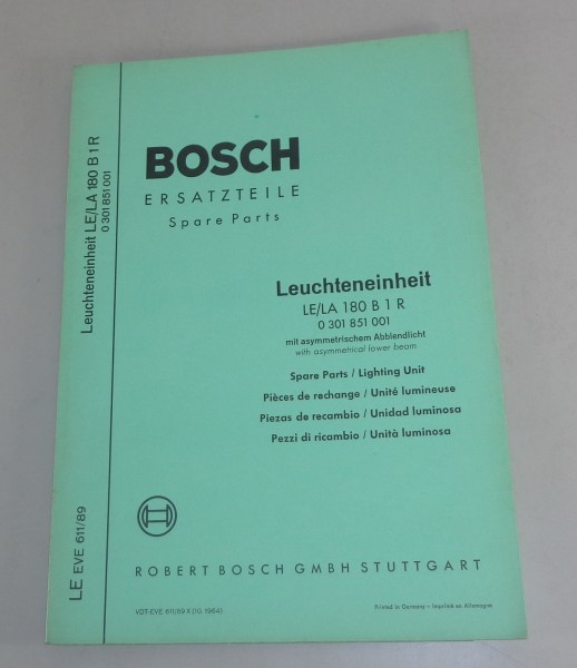 Teilekatalog / Parts list Bosch Leuchteneinheit LE/LA 180 B 1 R von 10/1964