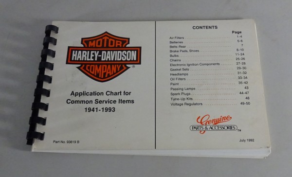 Teilekatalog Service - Teile Common service parts Harley Davidson Mod. 1941-1993