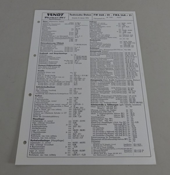 Inspektionsblatt Fendt Farmer 106 S Turbomatik Stand 01/1976