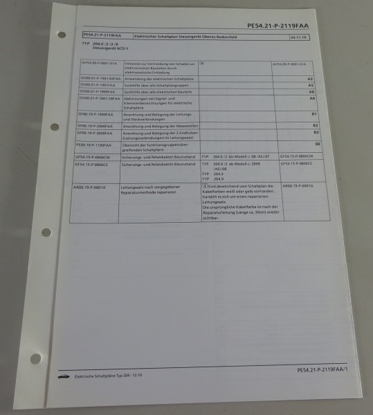 Schaltplan Mercedes W204 Steuergerät Oberes Bedienfeld | Typ 204 | Stand 12/2010