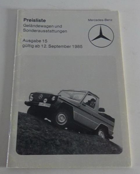 Preisliste Mercedes Benz G-Klasse W460 gültig ab 09/1985
