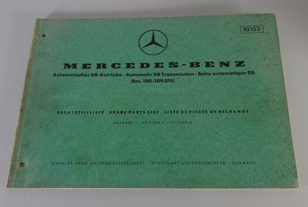 Teilekatalog Mercedes Benz W100 / W109 300 SEL Automatisches DB Getriebe 1968